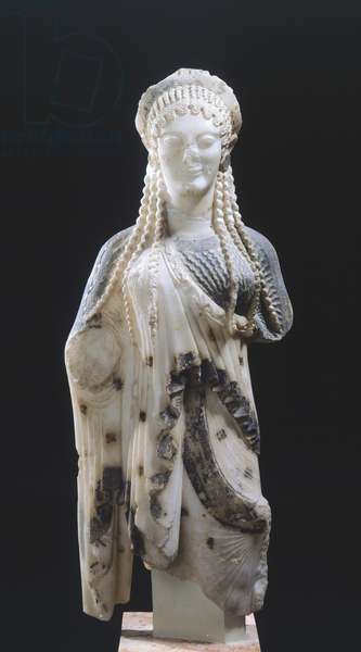 Kore 675, 510-520 BC, attributed to Archermos from Chios, marble sculpture of archaic age from Chios, Acropolis in Athens Greek Civilization, 6th Century BC